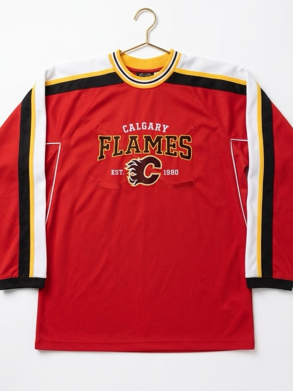 NHL Calgary Flames Long Sleeve Jersey T-Shirt Mesh Pullover Small / S
